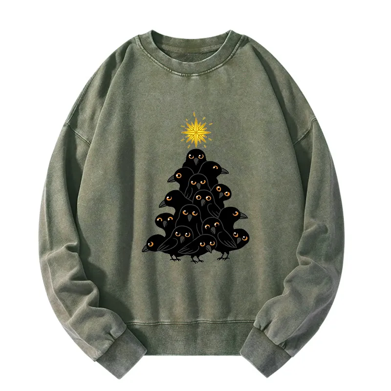 Tokyo-Tiger Crow Christmas Tree Washed Sweatshirt