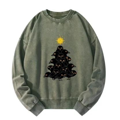Tokyo-Tiger Crow Christmas Tree Washed Sweatshirt