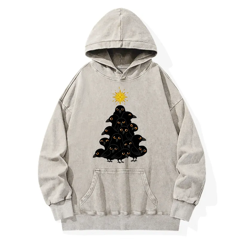 Tokyo-Tiger Crow Christmas Tree Washed Hoodie Sale