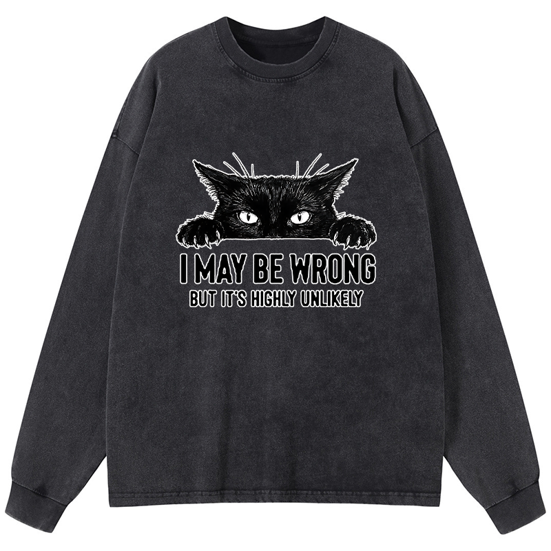 Tokyo-Tiger Confident Cat Meme Washed Long Sleeve T-Shirt