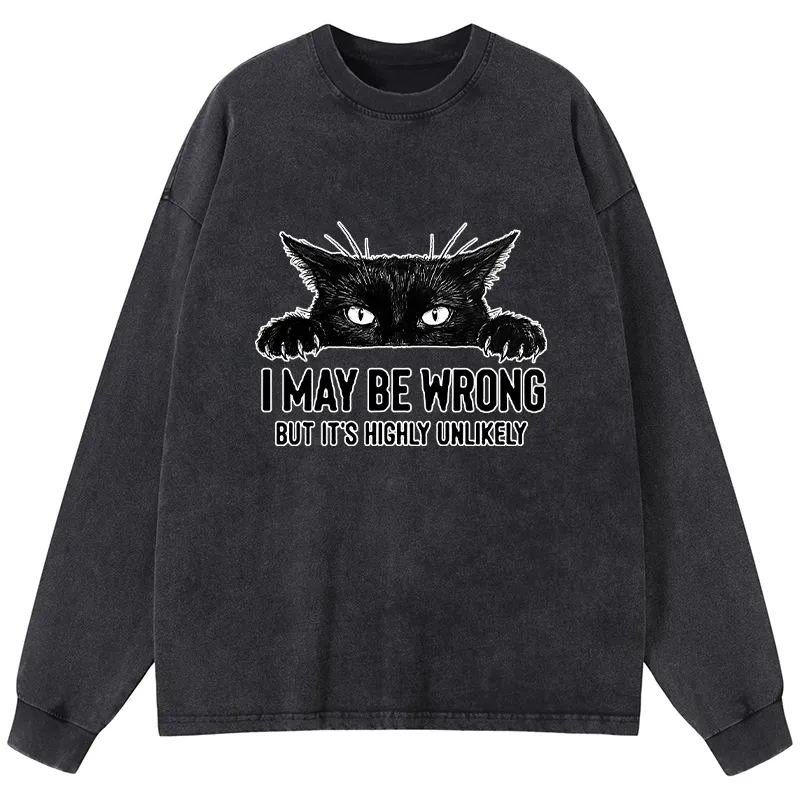 Tokyo-Tiger Confident Cat Meme Washed Long Sleeve T-Shirt