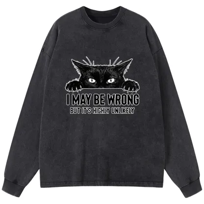Tokyo-Tiger Confident Cat Meme Washed Long Sleeve T-Shirt