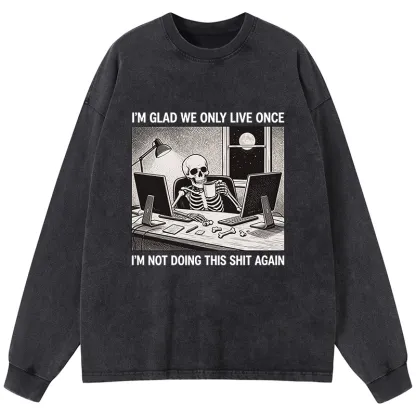 Tokyo-Tiger Funny Skeleton Coffee Break Meme Washed Long Sleeve T-Shirt
