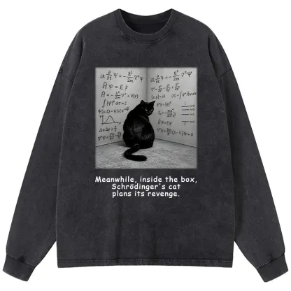 Tokyo-Tiger Box Black Cat Science Meme Washed Long Sleeve T-Shirt