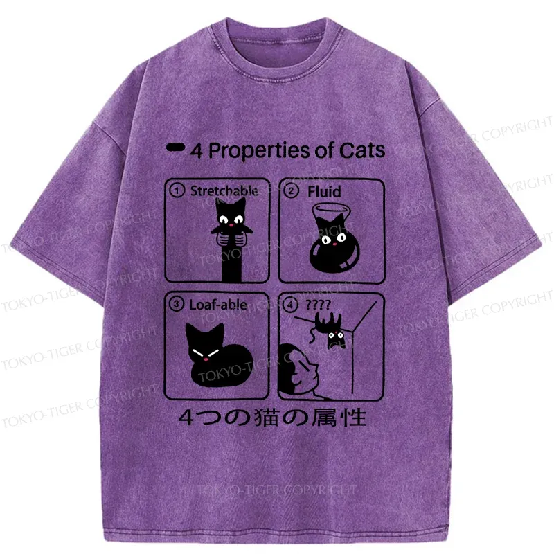 Tokyo-Tiger 4 Attributes Of Cats Washed T-Shirt