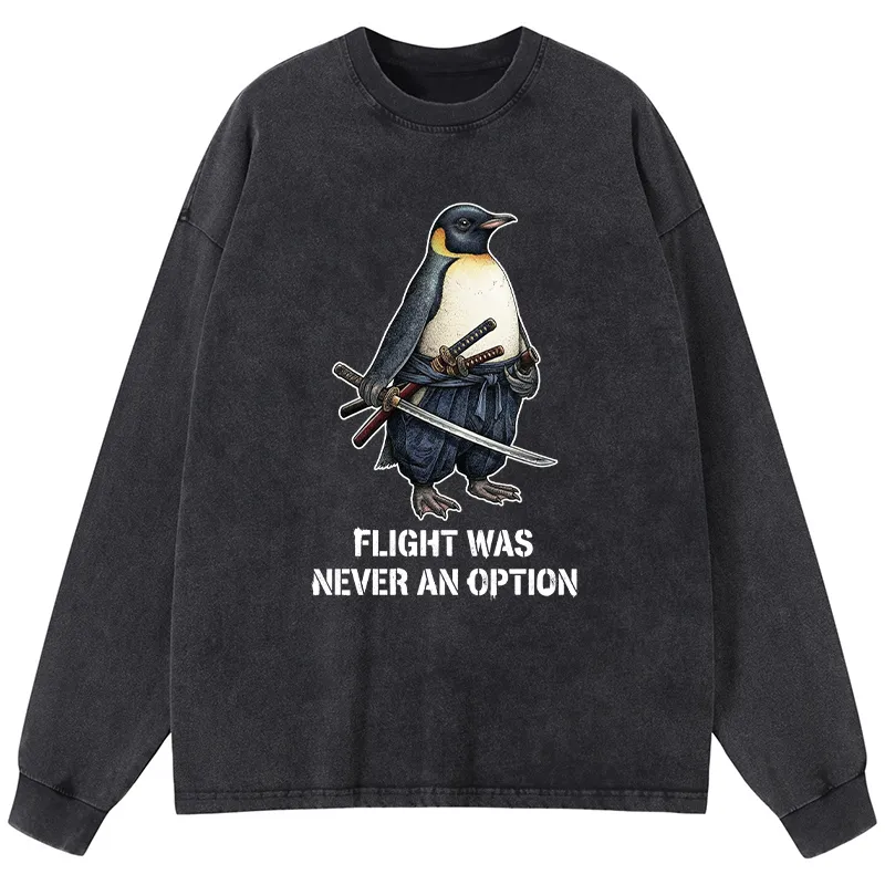 Tokyo-Tiger Funny Warrior Penguin With Sword Meme Washed Long Sleeve T-Shirt