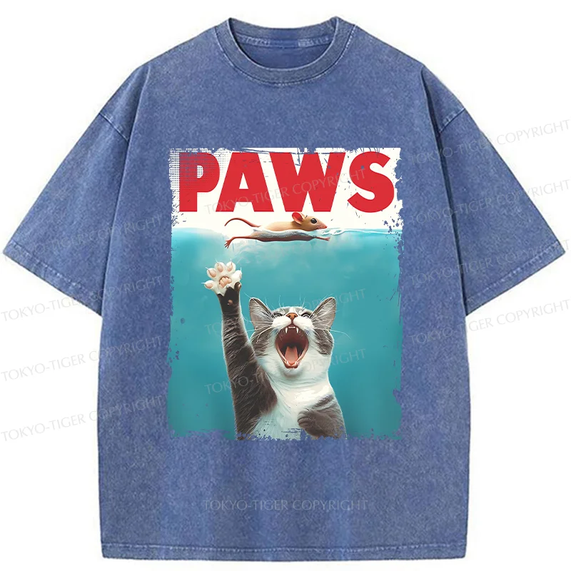Tokyo-Tiger Paw Funny Cat Washed T-Shirt