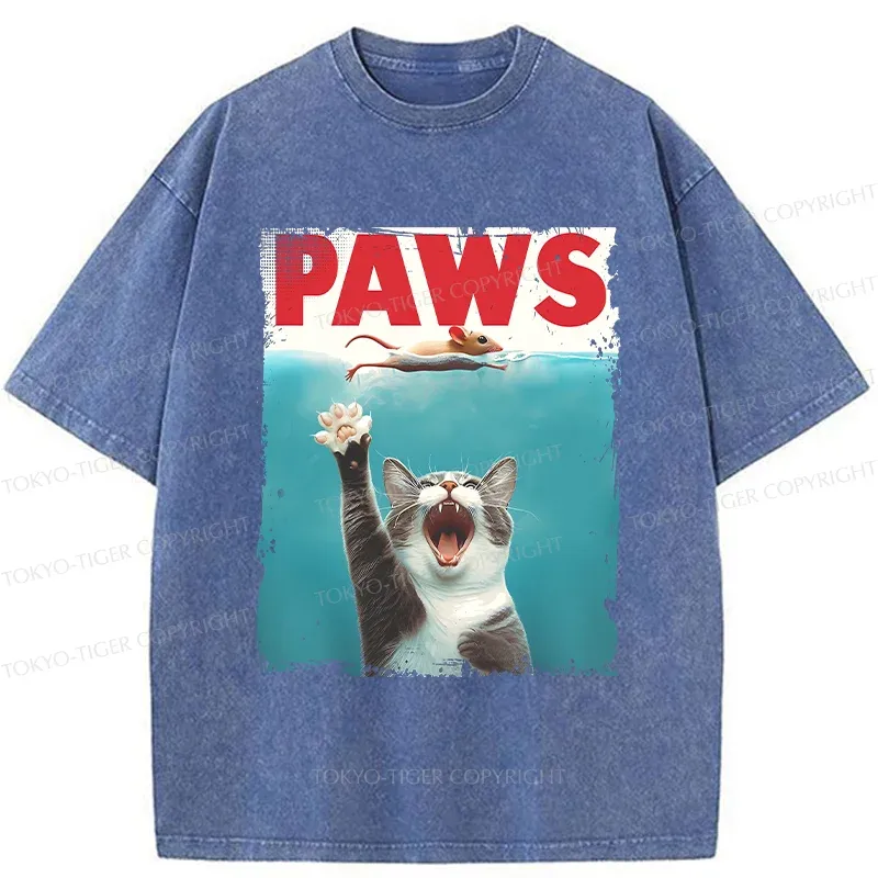 Tokyo-Tiger Paw Funny Cat Washed T-Shirt