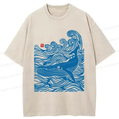 Tokyo-Tiger Woodcut Whale Washed T-Shirt