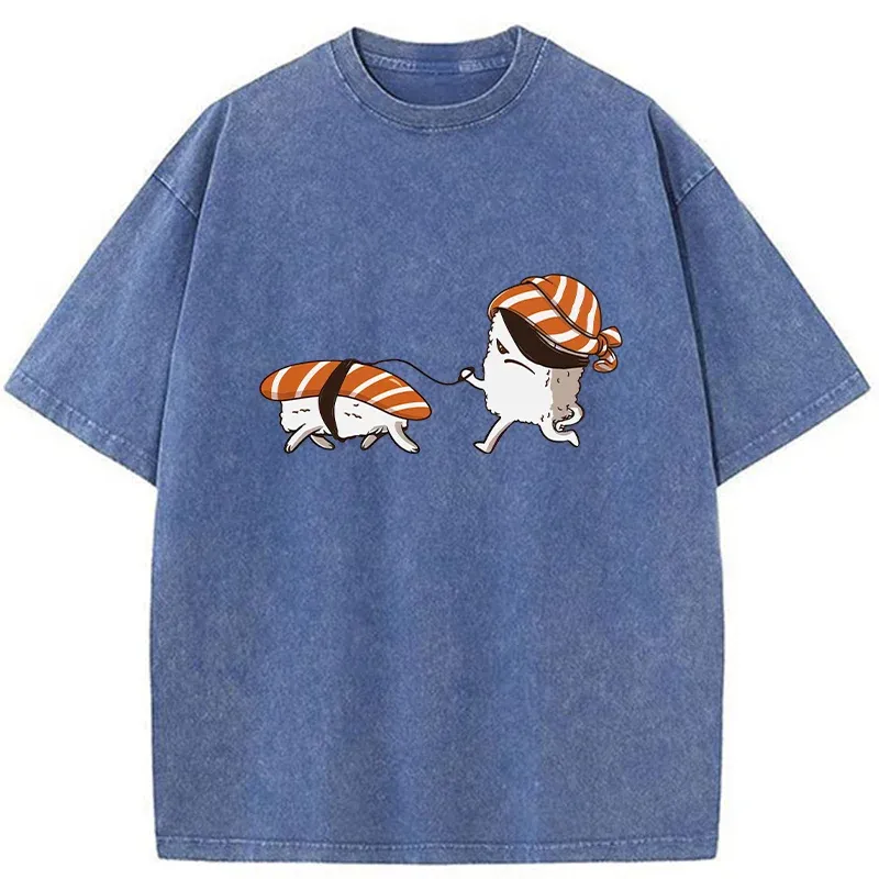 Tokyo-Tiger Sushi Walking Sushi Washed T-Shirt