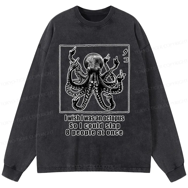 Tokyo-Tiger I Wish I Was An Octopus Japan Washed Long Sleeve T-Shirt