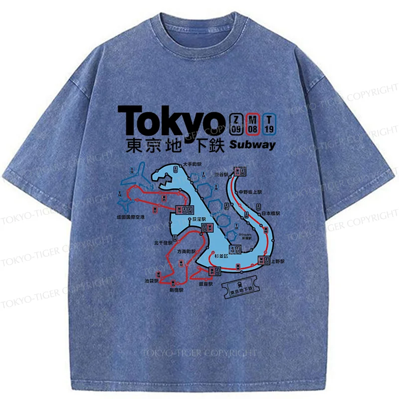 Tokyo-Tiger Tokyo Subway Map Washed T-Shirt