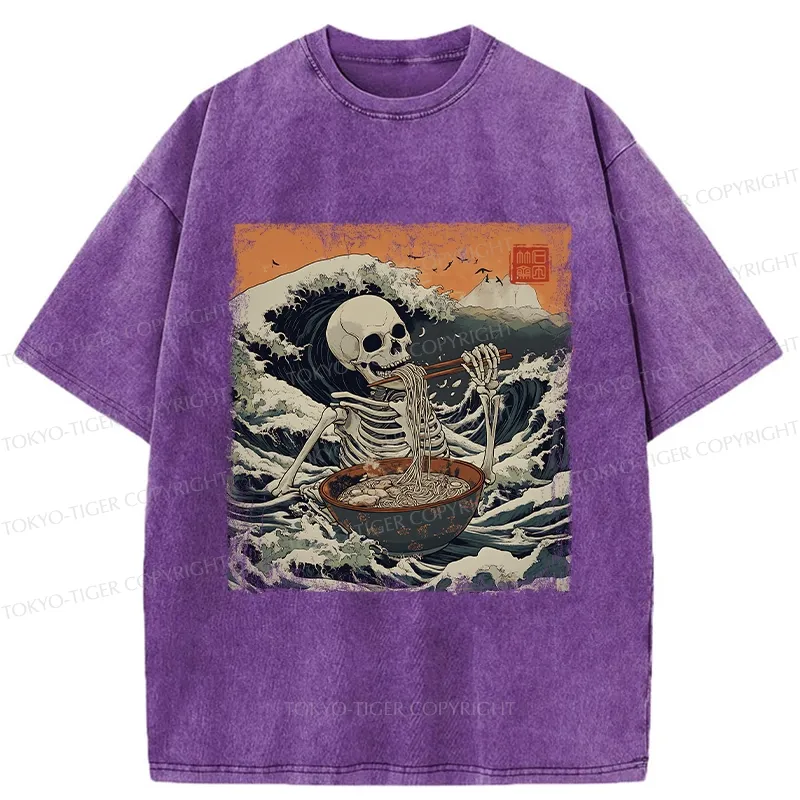Tokyo-Tiger Ramen Lover Skeleton Washed T-Shirt