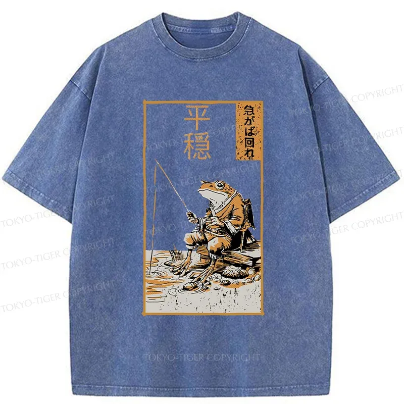 Tokyo-Tiger Frog Fishing Funny Washed T-Shirt