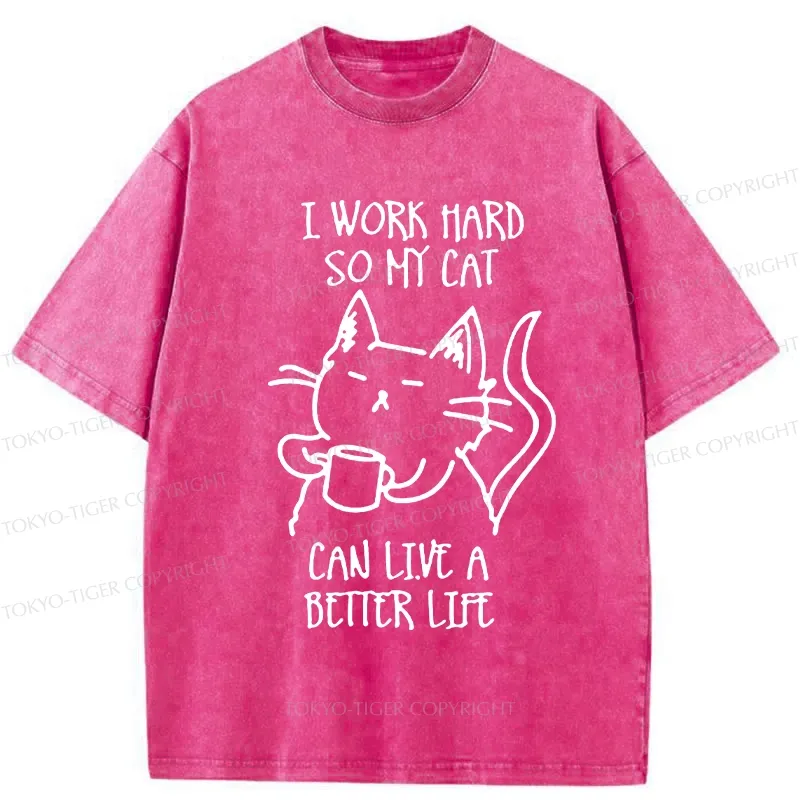 Tokyo-Tiger Working Hard For Cat Washed T-Shirt