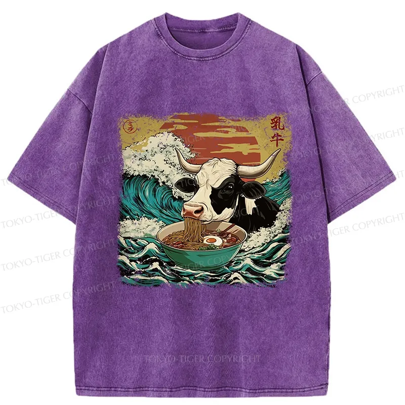 Tokyo-Tiger Ramen Lover Cow Washed T-Shirt