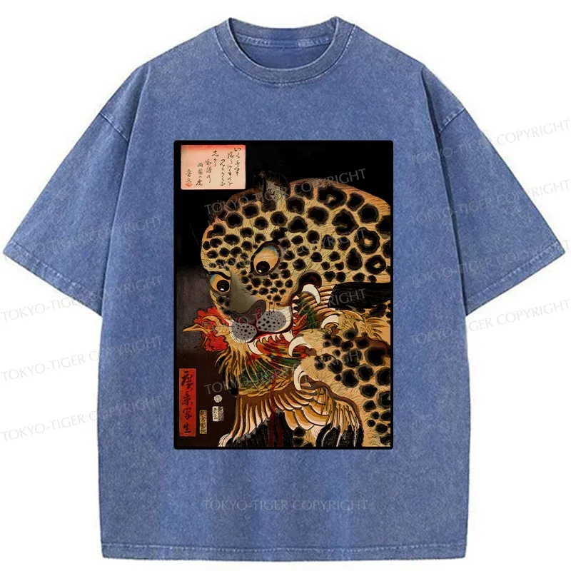 Tokyo-Tiger Japanese Traditional Panther Washed T-Shirt