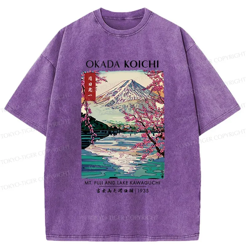 Tokyo-Tiger Japanese Traditional Mount Fuji Washed T-Shirt