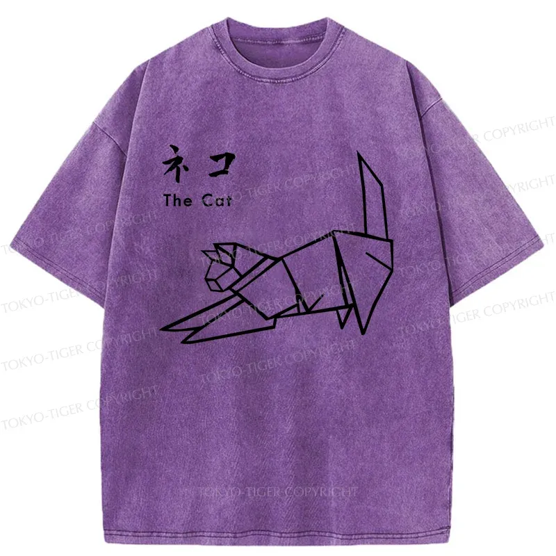 Tokyo-Tiger Japanese Origami Cat Washed T-Shirt