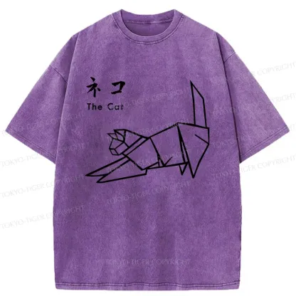 Tokyo-Tiger Japanese Origami Cat Washed T-Shirt