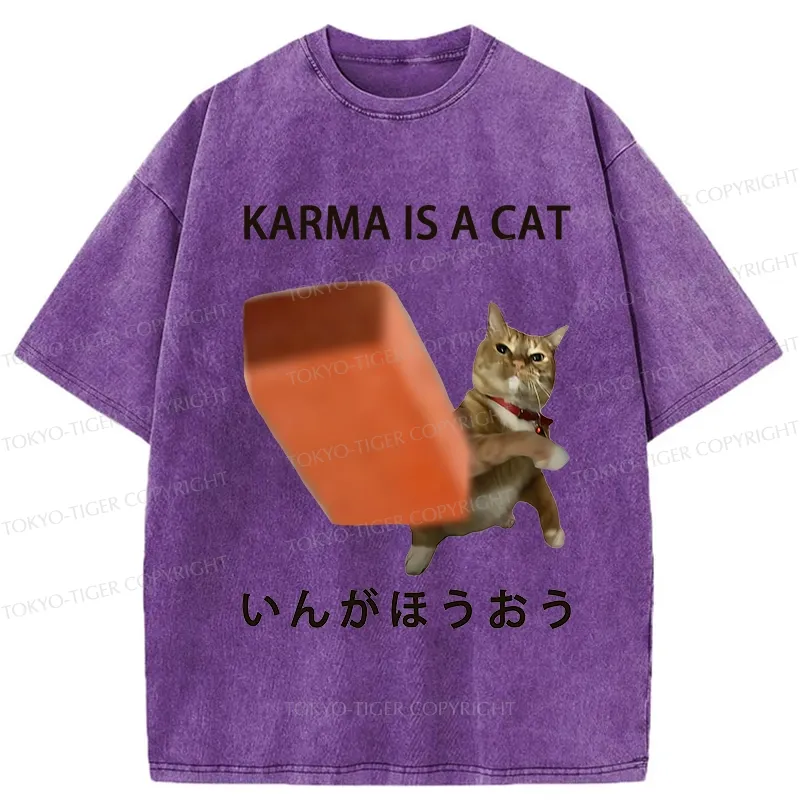 Tokyo-Tiger Karma Is A Cat Washed T-Shirt