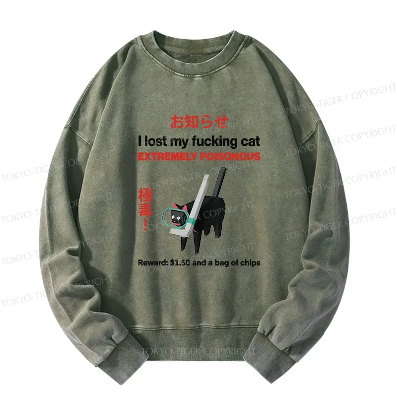 Tokyo-Tiger Find The Toxic Cat Funny Washed Sweatshirt