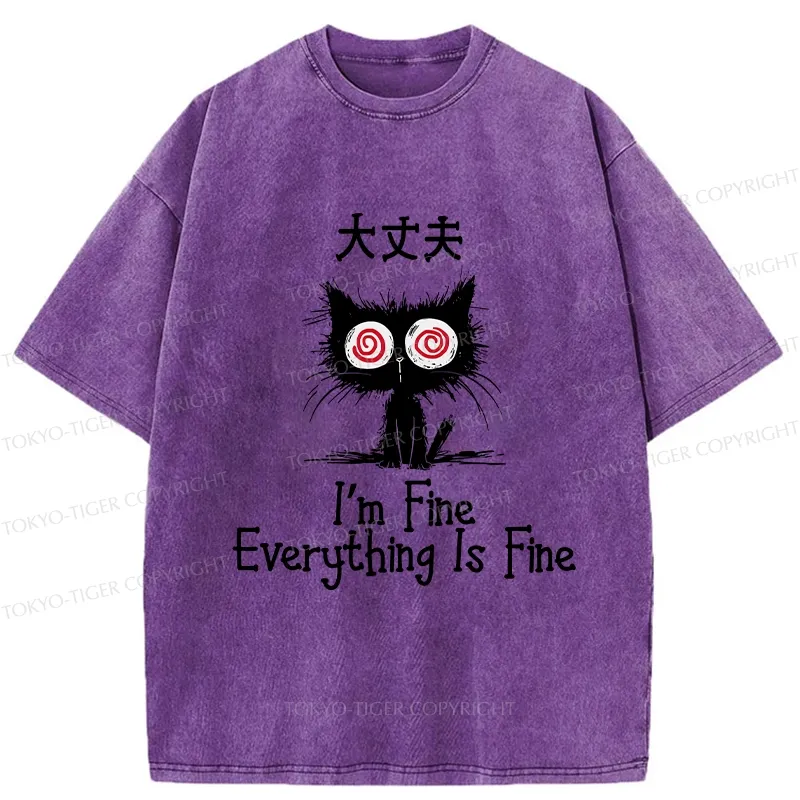 Tokyo-Tiger Everything Is Fine Cat Washed T-Shirt