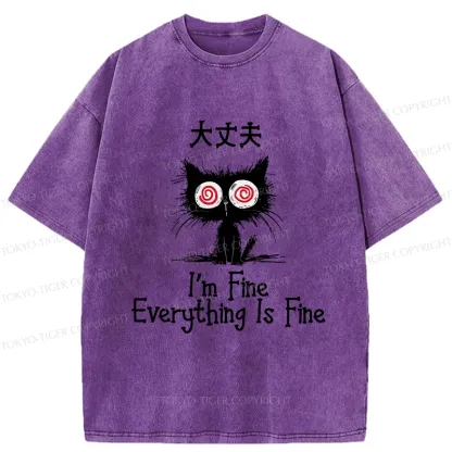 Tokyo-Tiger Everything Is Fine Cat Washed T-Shirt