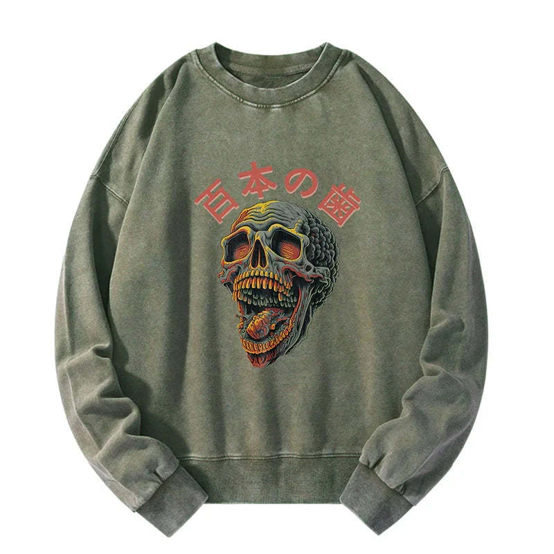 Tokyo-Tiger Terrifying And Disgusting Skull Washed Sweatshirt