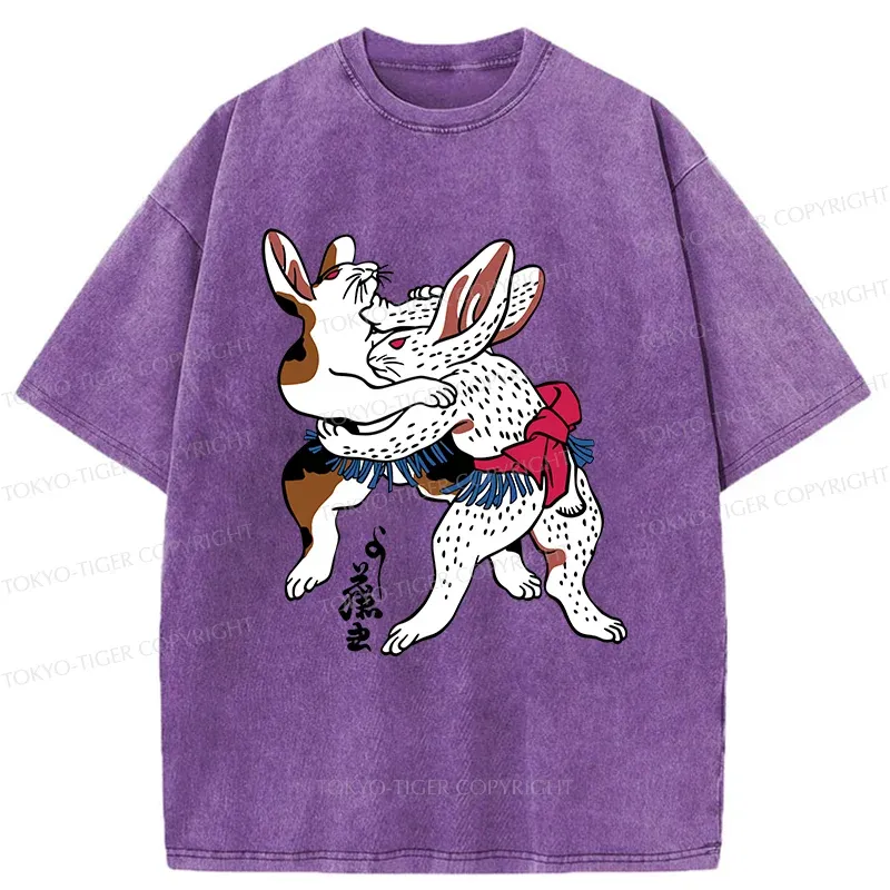 Tokyo-Tiger Rabbits Wrestling Sumo Washed T-Shirt