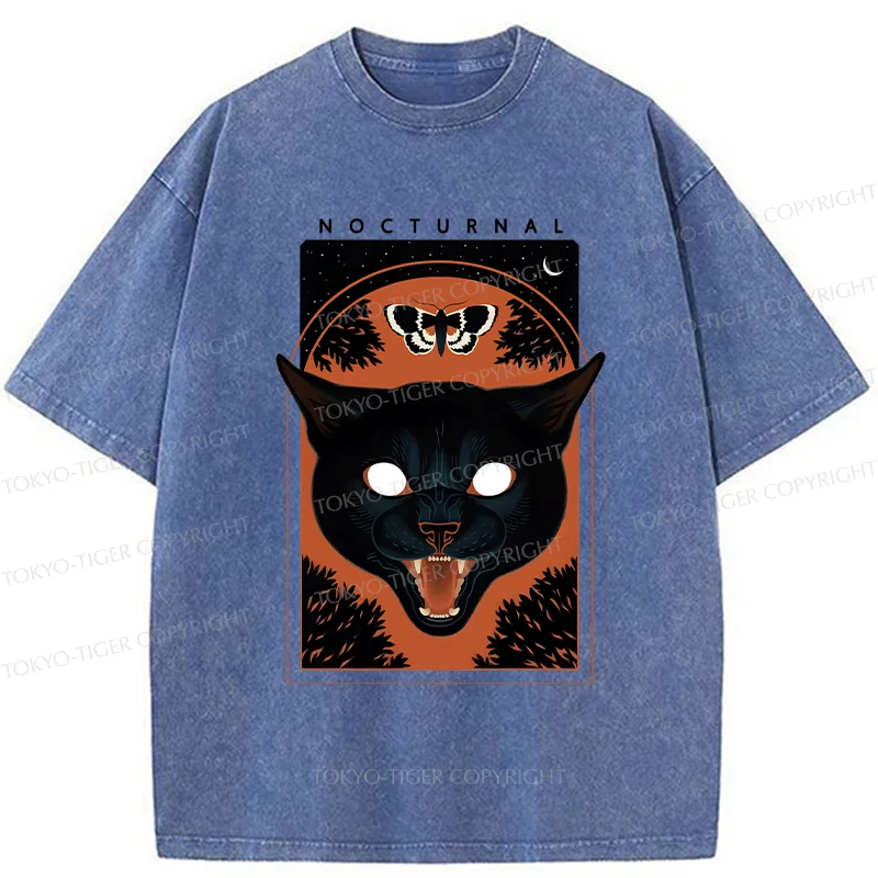 Tokyo-Tiger Scary Black Cat Washed T-Shirt