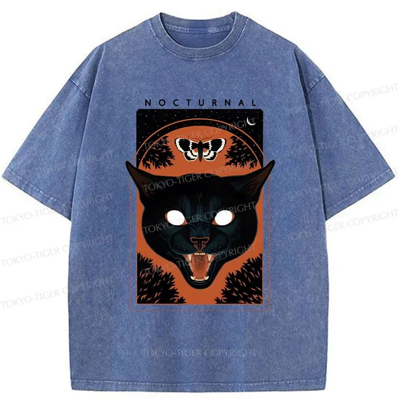 Tokyo-Tiger Scary Black Cat Washed T-Shirt
