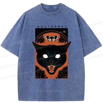 Tokyo-Tiger Scary Black Cat Washed T-Shirt