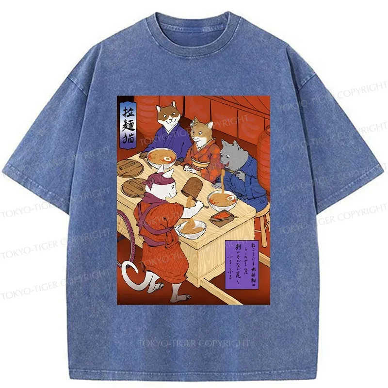 Tokyo-Tiger Cats At Dinner Party Washed T-Shirt
