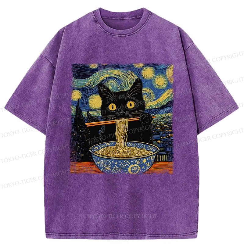 Tokyo-Tiger Cat Ramen Lover Washed T-Shirt