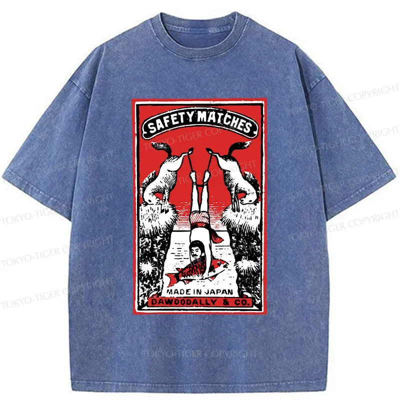 Tokyo-Tiger Catch Fish Funny Washed T-Shirt