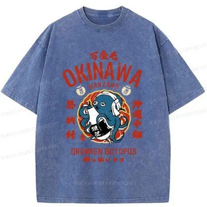 Tokyo-Tiger Okinawa Drunken Octopus Washed T-Shirt