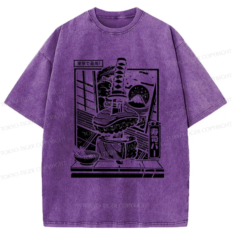 Tokyo-Tiger Best Sushi Bar In Tokyo Washed T-Shirt