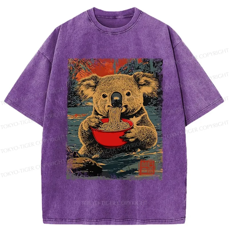Tokyo-Tiger Ramen Lover Koala Washed T-Shirt Sale