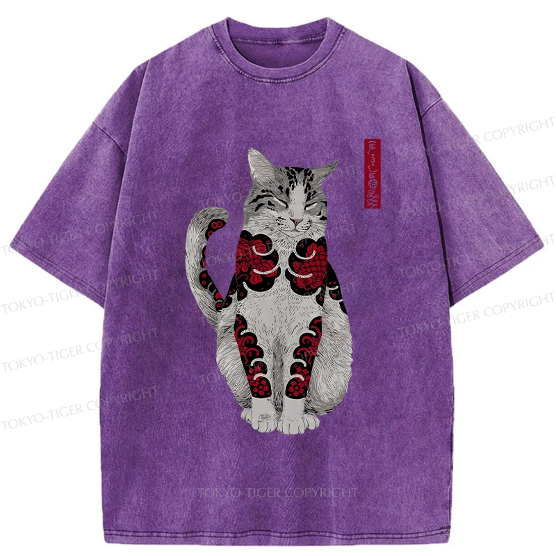 Tokyo-Tiger Tattooed Cat Washed T-Shirt
