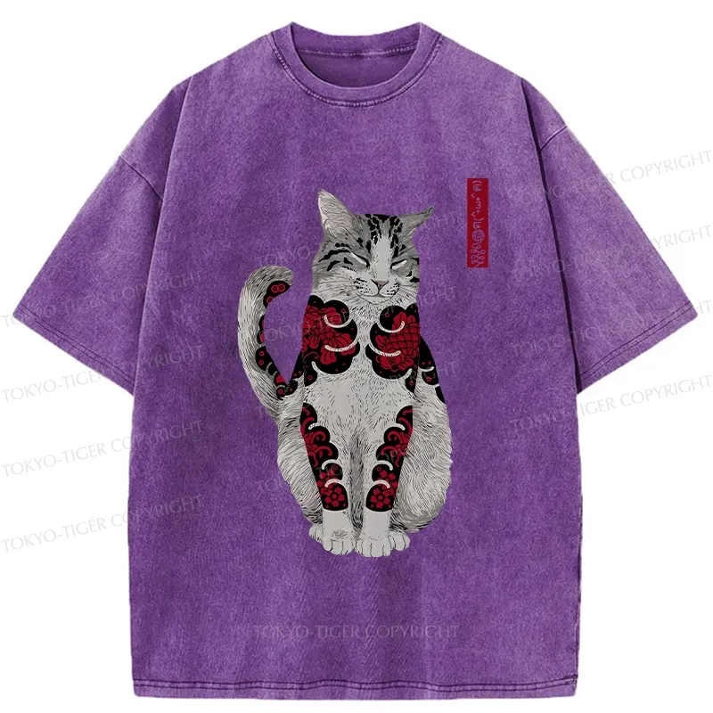 Tokyo-Tiger Tattooed Cat Washed T-Shirt