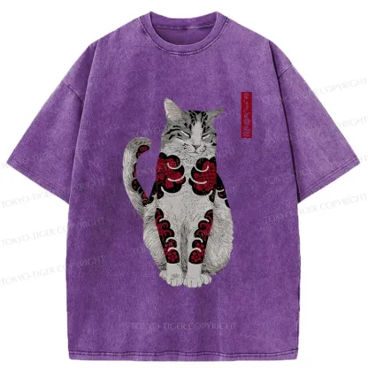 Tokyo-Tiger Tattooed Cat Washed T-Shirt