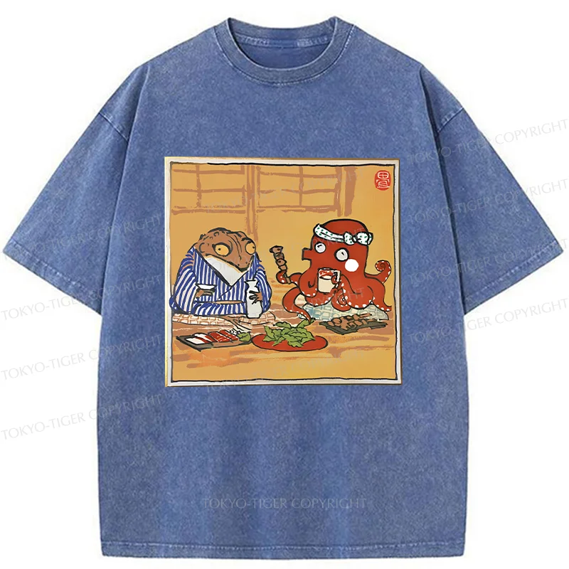 Tokyo-Tiger Monster Gathering Funny Washed T-Shirt