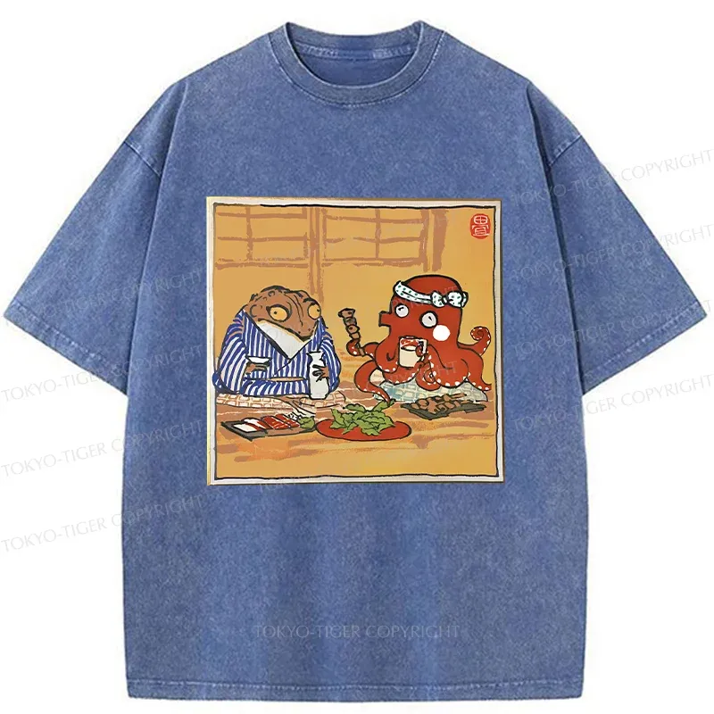 Tokyo-Tiger Monster Gathering Funny Washed T-Shirt