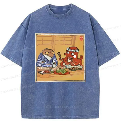 Tokyo-Tiger Monster Gathering Funny Washed T-Shirt