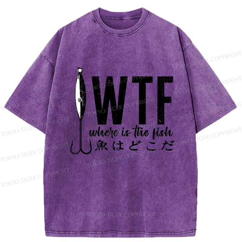 Tokyo-Tiger Funny Where's The Fish Washed T-Shirt