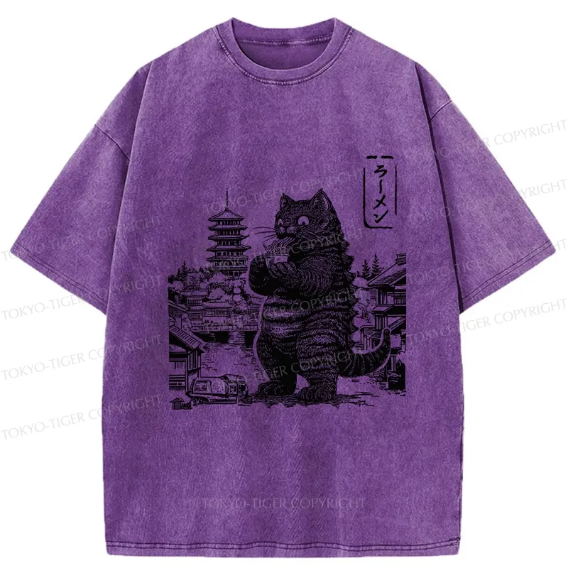 Tokyo-Tiger Ramen Lover Cat Monster Washed T-Shirt