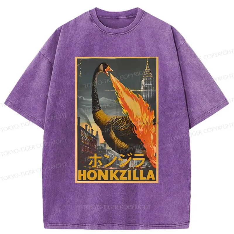 Tokyo-Tiger Funny Honkzilla Washed T-Shirt