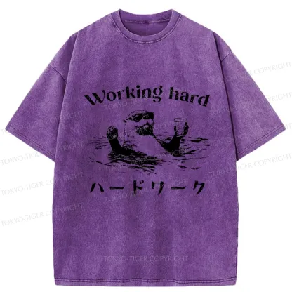 Tokyo-Tiger Funny Working Hard Otter Washed T-Shirt