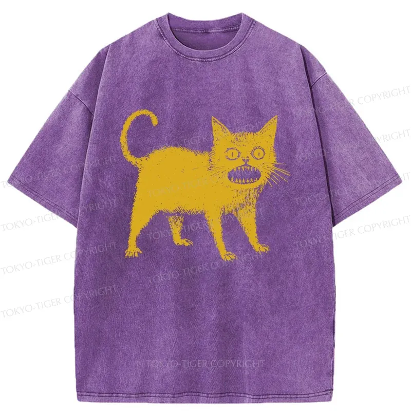 Tokyo-Tiger Horrible Japanese Cat Washed T-Shirt